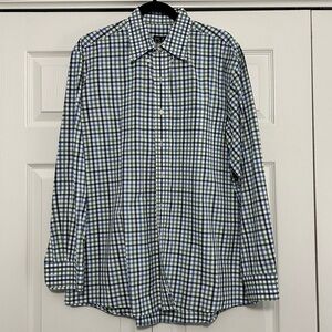 Jos. A. Bank Traveler’s Collection Button Down Shirt‎ Blue/Green Plaid Large EUC